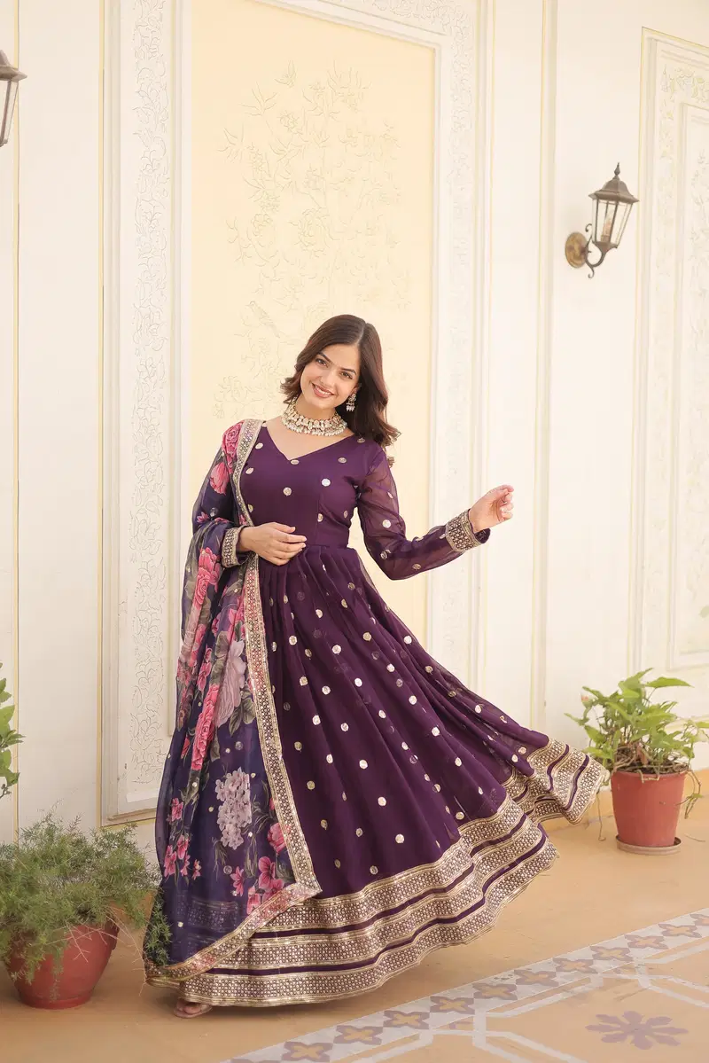 KA 1103 Embroidery Faux Georgette Gown With Dupatta Wholesale Price In Surat